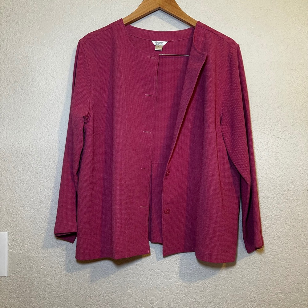 Christopher & Banks Women L Blazer Full Button Pink Berry Office Career Workwear